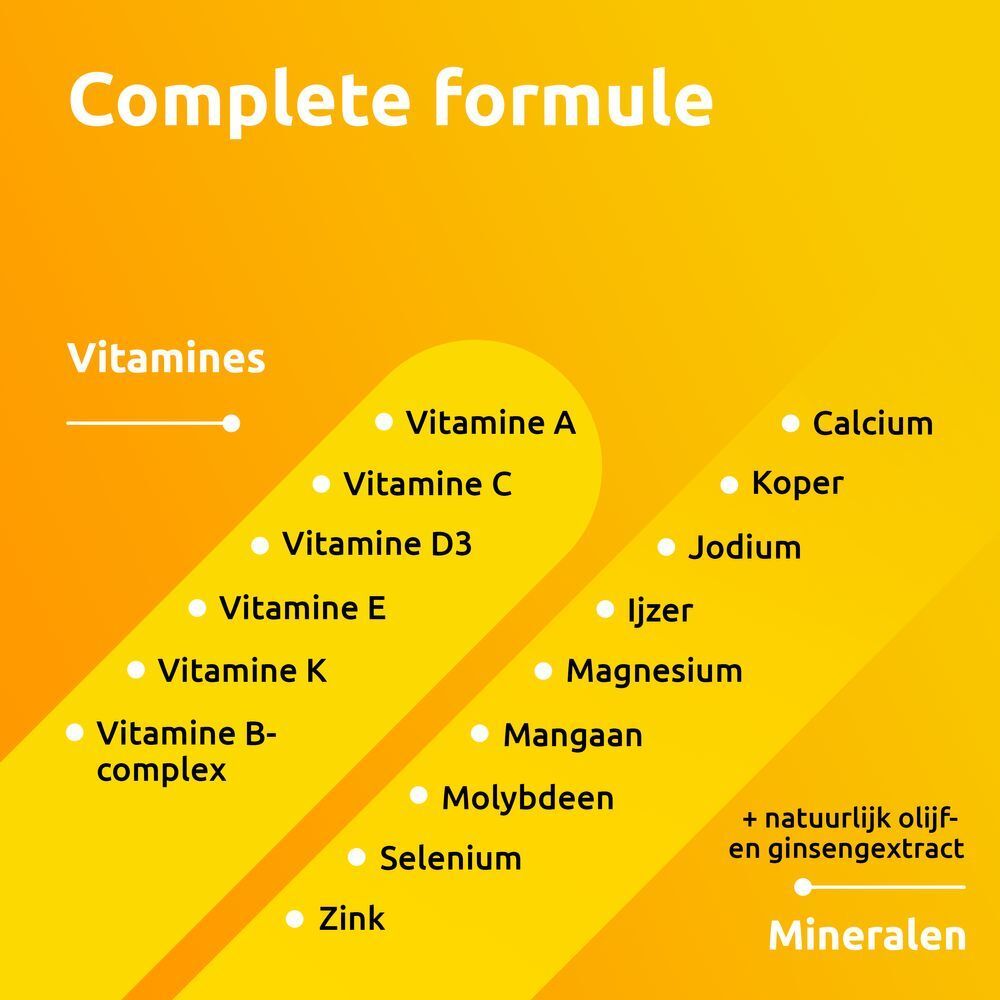 Gele doos met opschrift: Supradyn vital 50+. Bevat 30 tabletten.