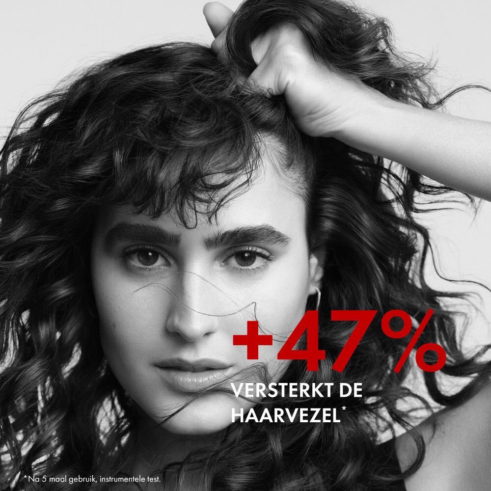 Grafiek: Stap 1, shampoo. Stap 2, intensieve kuur. Tekst: Anti-haaruitval routine.