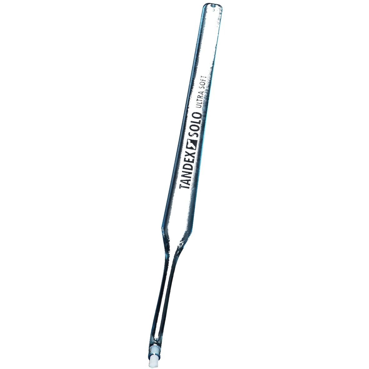 Brosse interdentaire transparente avec l'inscription Tandex Solo Ultra Soft.