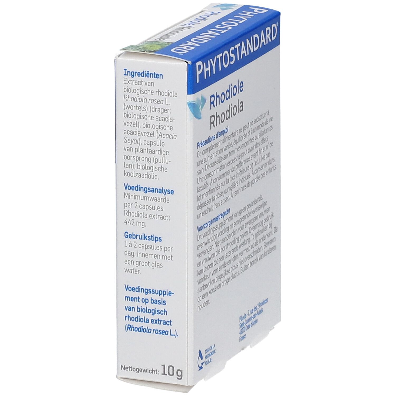 Boîte de Phytostandard Rhodiole. Contient 20 gélules. Inscription: Rhodiole Rhodiole.