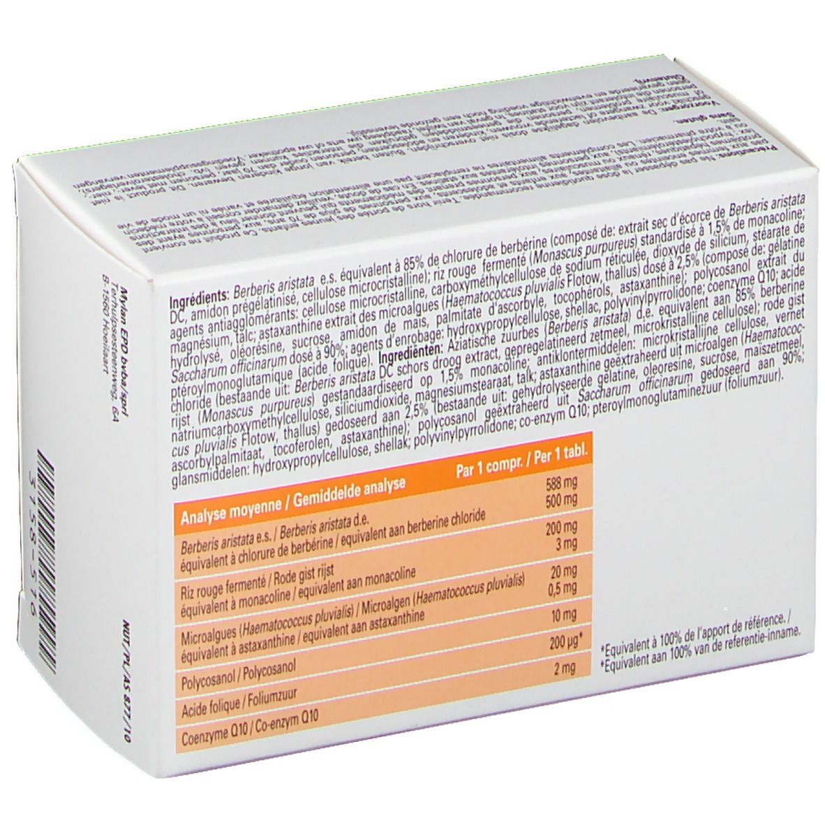 Retro della scatola bianca. Contiene ingredienti e valori di analisi per ArmoLIPID PLUS.