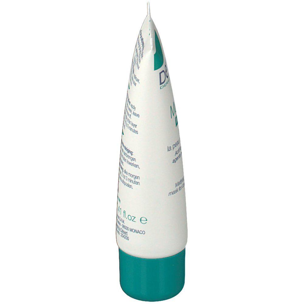 Vue latérale du tube de crème. Couleur blanche et verte. Texte multilingue.
