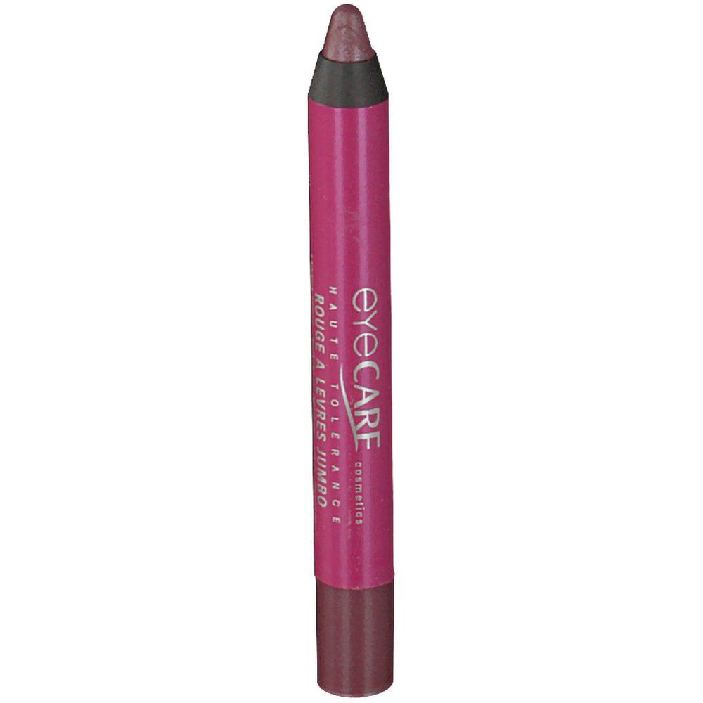Rouge à lèvres en forme de crayon. Inscription: Eye Care, Haute Tolérance, Rouge à Lèvres Jumbo.