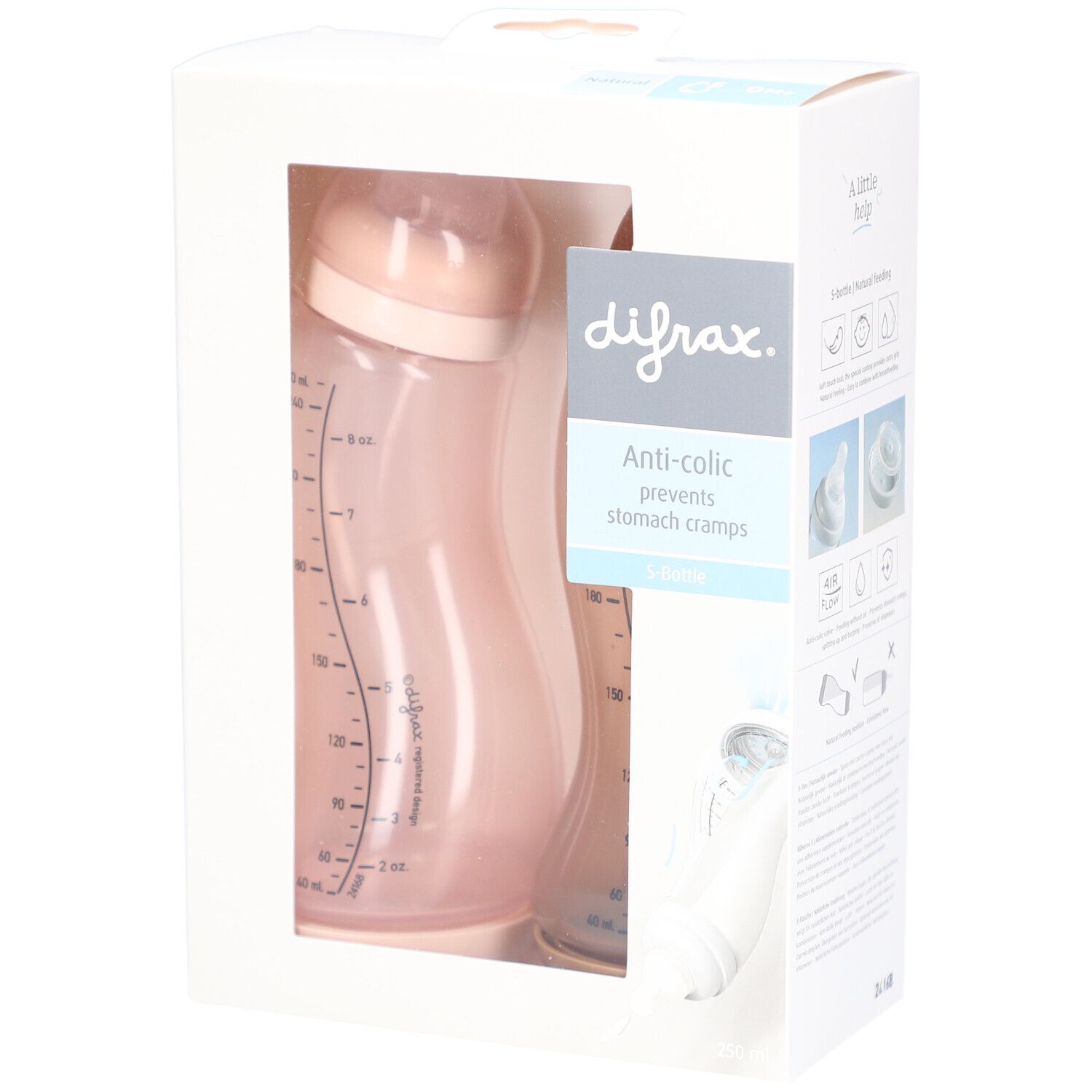 Difrax S-Fles L 250 ml Natural 2Pack Assorti 2st 2 St Babyflasche