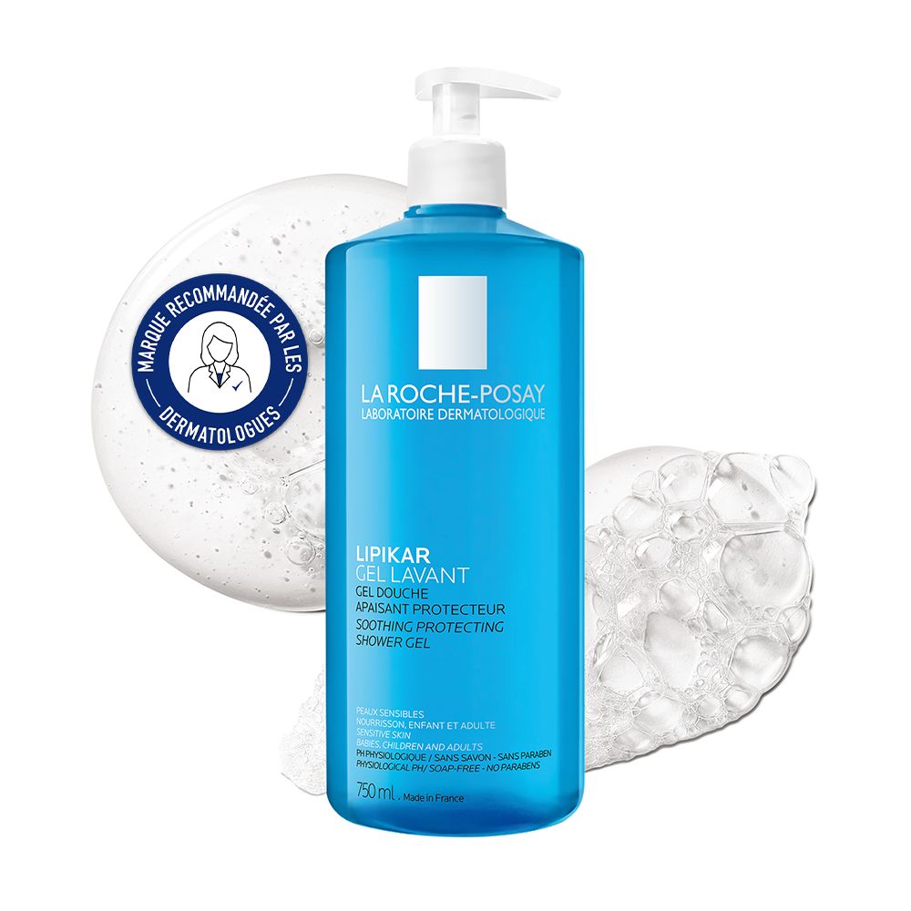 La Roche-Posay Lipikar Gel Lavant. Flacon bleu avec pompe. Recommandé par les dermatologues. 750ml.