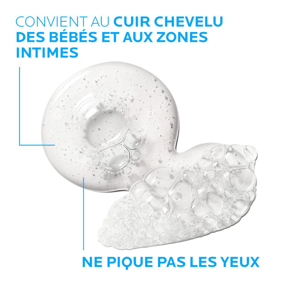 Mousse. Convient au cuir chevelu des bébés et zones intimes. Ne pique pas les yeux. Texte.