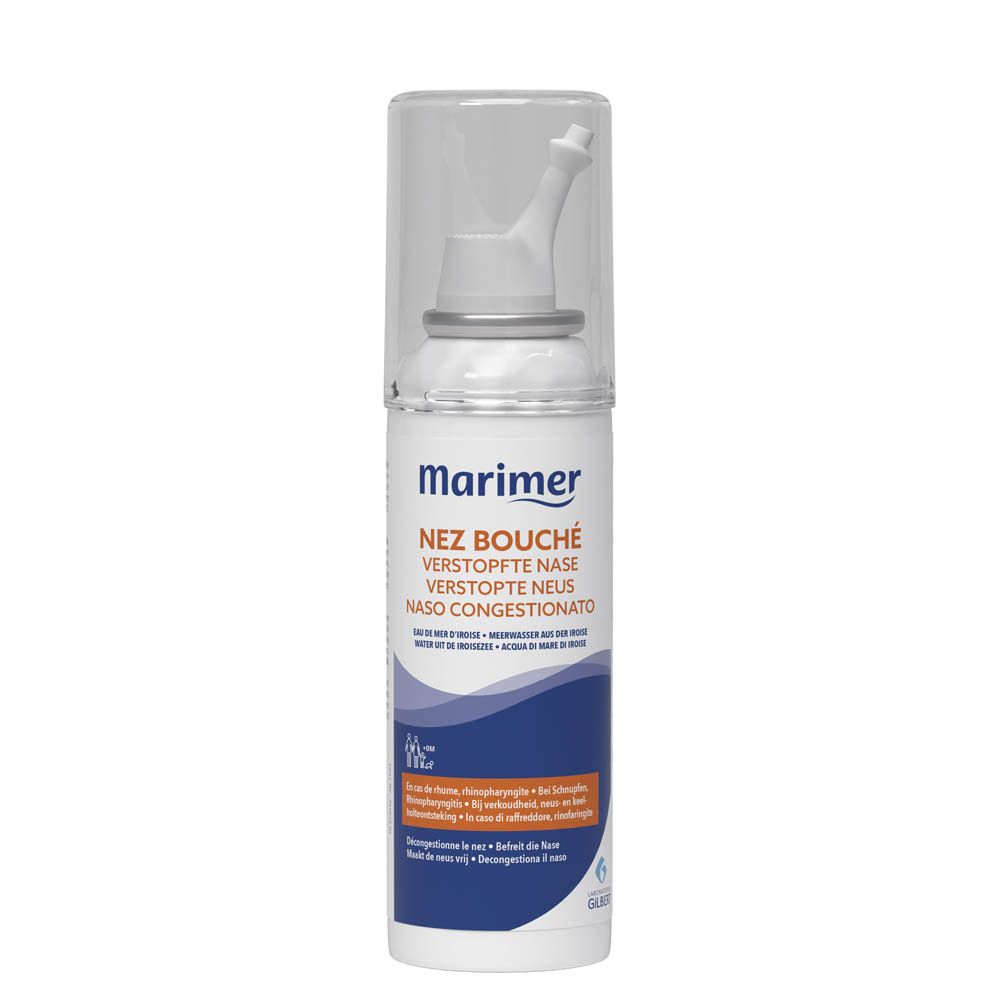 Spray nasal avec texte. Inscription: marimer, Nez bouché, Verstopfte Nase, Naso Congestionato.