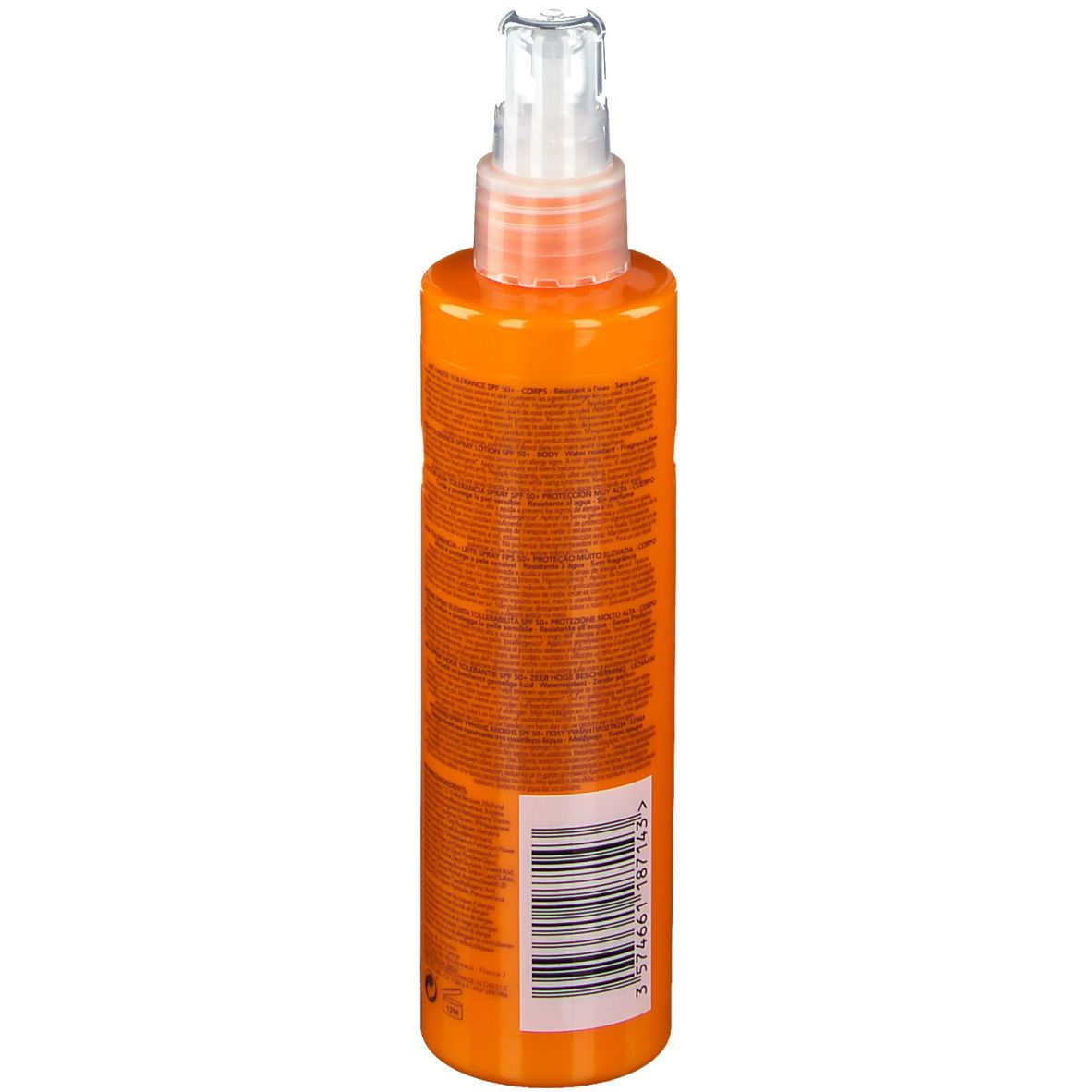 Dos d'un flacon orange avec texte et code-barres. Marque : RoC.