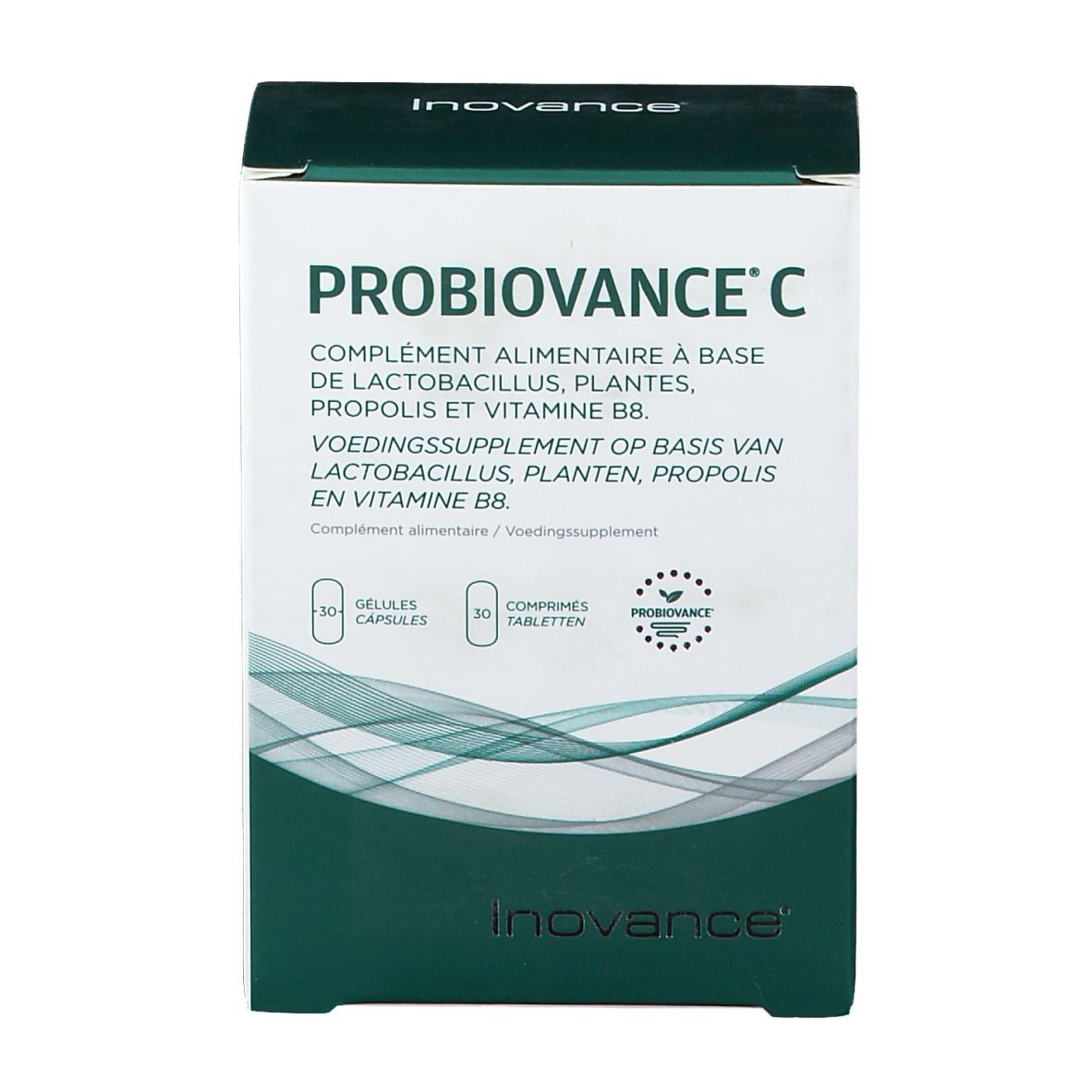 Emballage Inovance Probiovance C. Vue de face avec nom du produit, logo et informations.