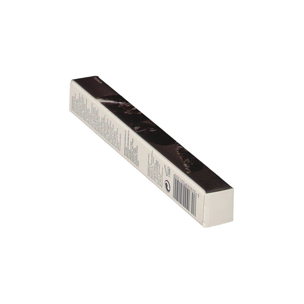 Emballage incliné. Texte et code-barres. Inscription: KORRES. Couleur: 98 METALLIC BLACK. Graphique noir et blanc.