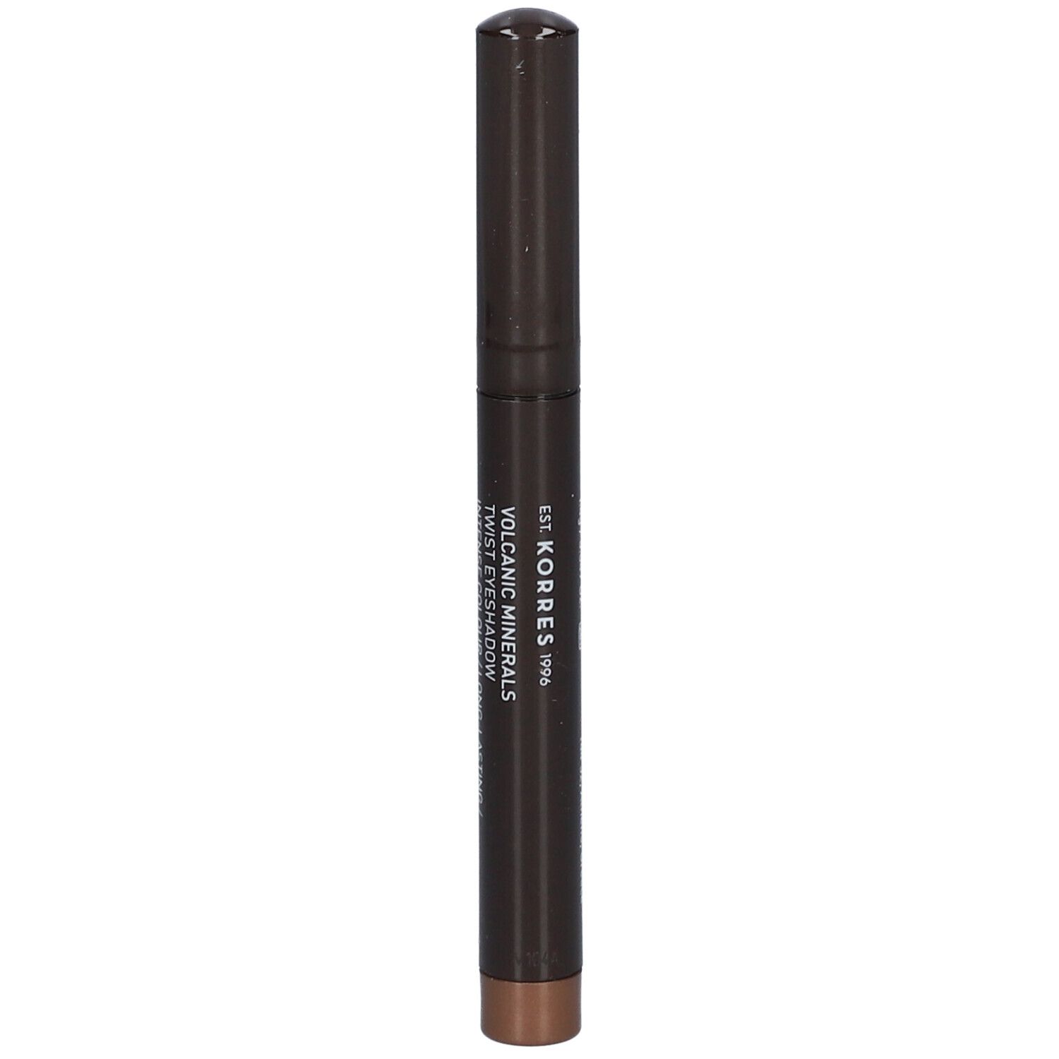 Crayon fard à paupières marron. Inscription: KORRES 1996, Volcanic Minerals Twist Eyeshadow.