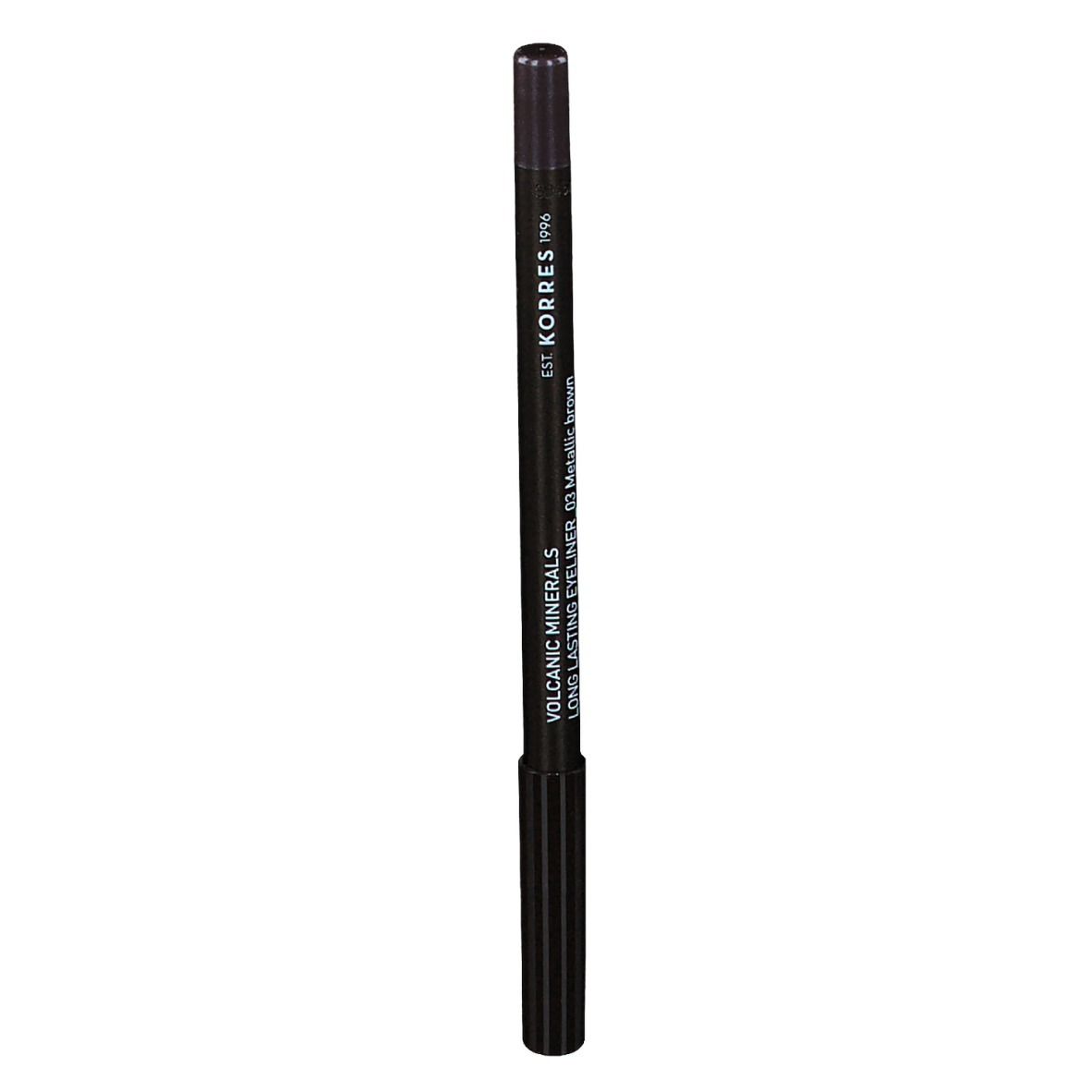 Crayon eyeliner noir avec l'inscription 'KORRES' et 'Long Lasting Eyeliner'.
