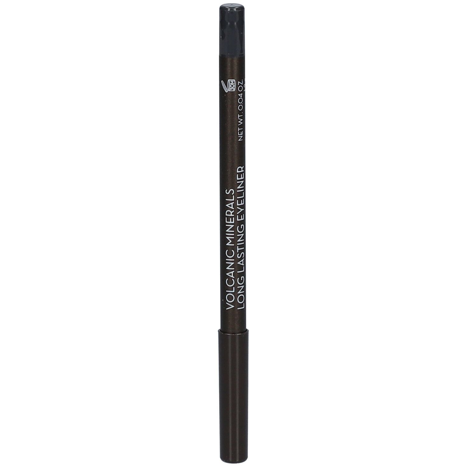 Crayon eyeliner gris. Inscription: Volcanic Minerals Long Lasting Eyeliner. Poids net 0,04 oz.