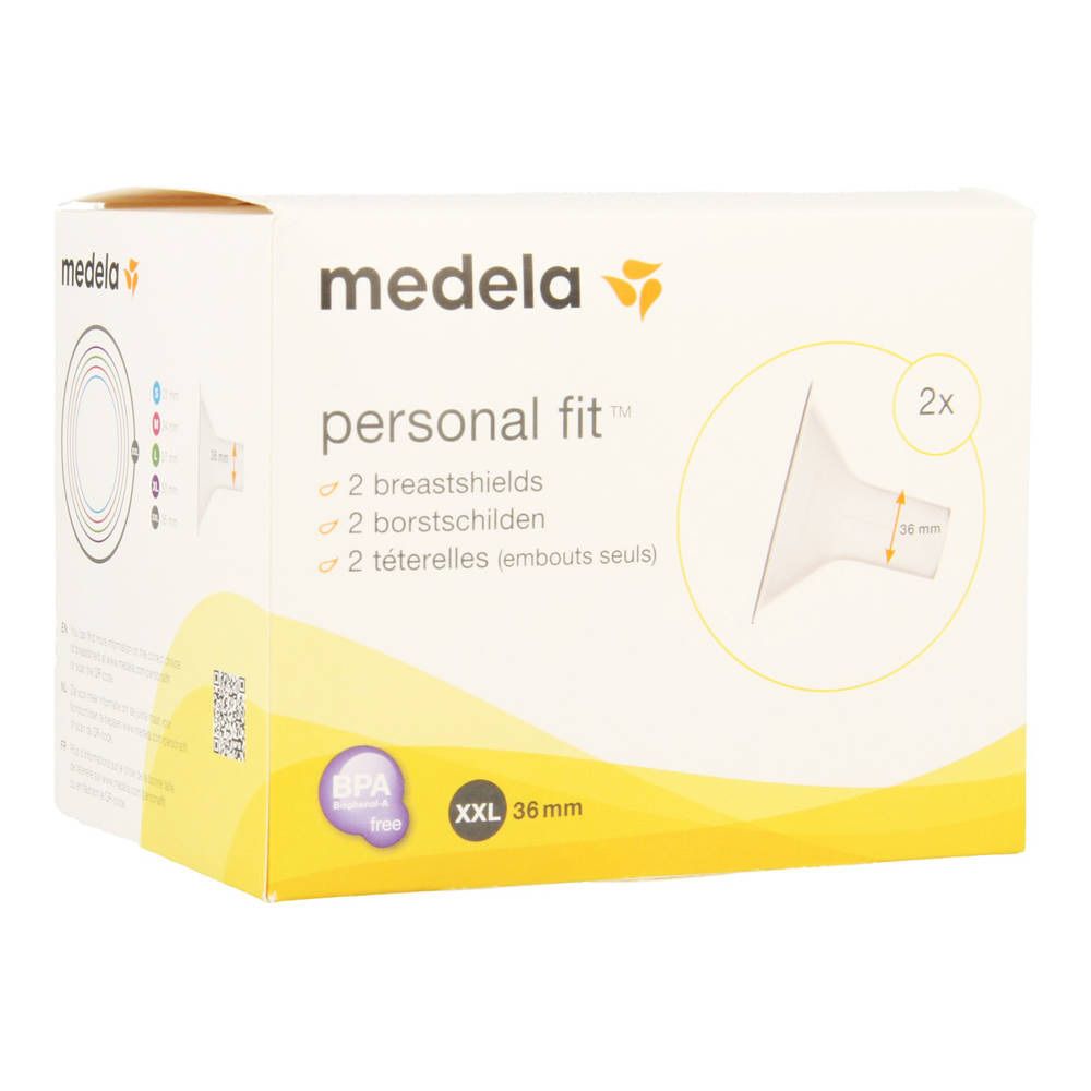 Boîte Medela Personal Fit, 2 téterelles, taille XXL 36mm. Sans BPA.