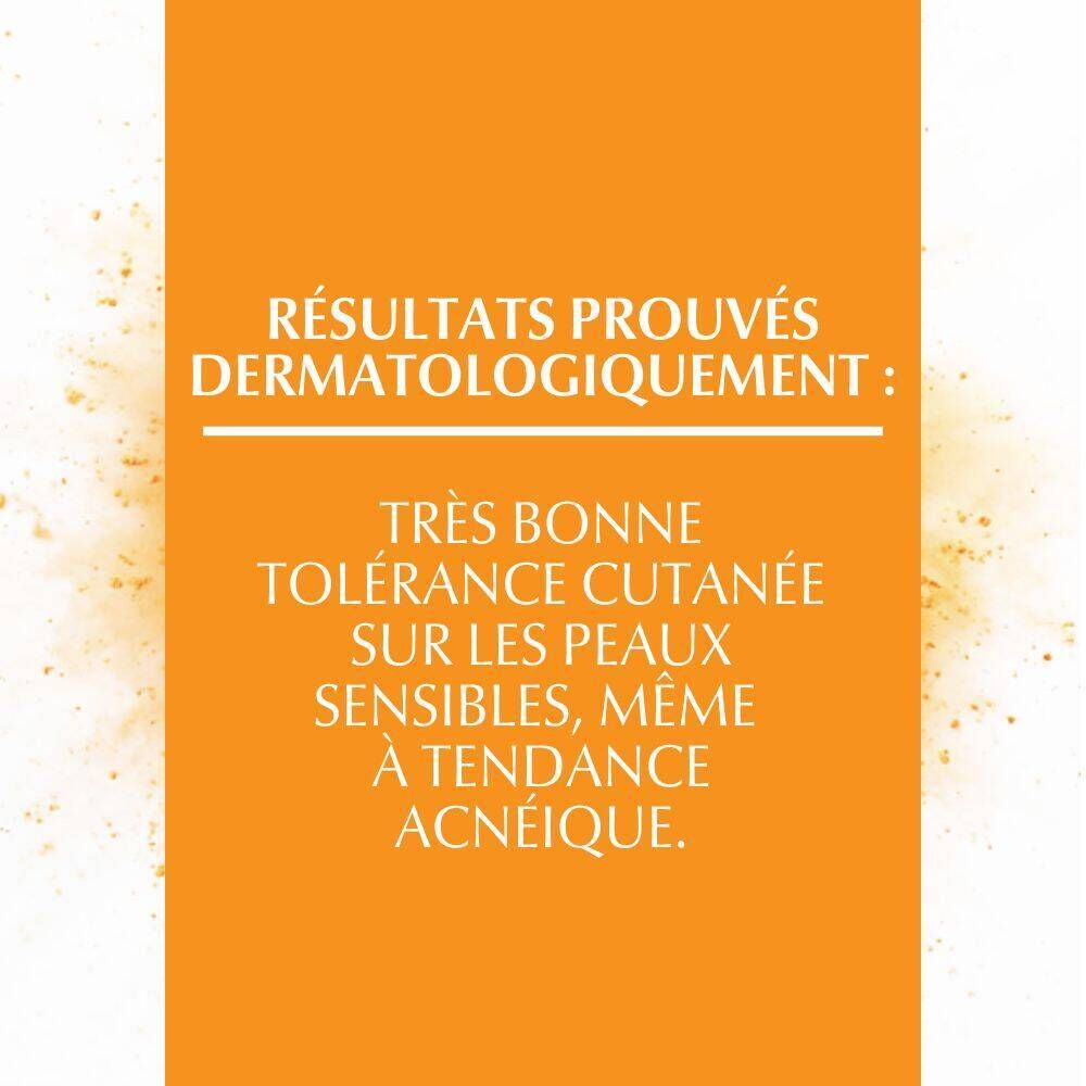 Texte: Résultats prouvés: très bonne tolérance cutanée, même pour peaux à tendance acnéique.