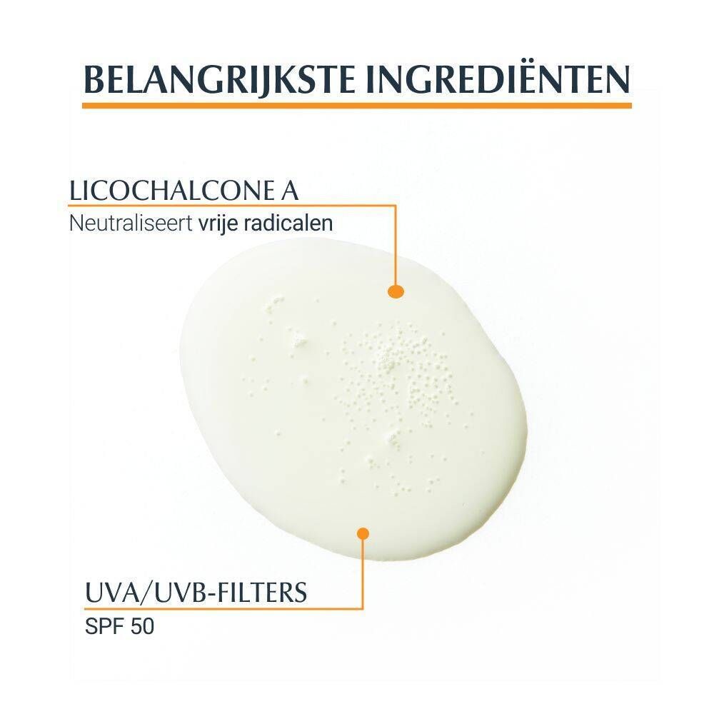 Ingrediënten: Licochalcone A, UVA/UVB-filters SPF 50. Vloeistof.