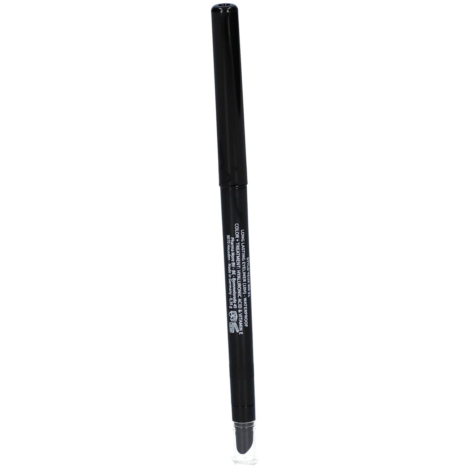 Crayon eyeliner noir. Le crayon porte l'inscription blanche « LES COULEURS DE NOIR ».