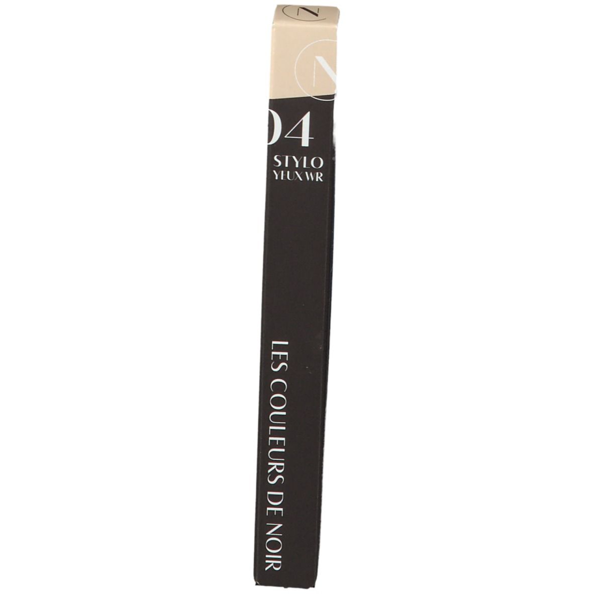 Zwarte verpakking met productinformatie. Opschrift: 04 Stylo Yeux WR, Les Couleurs de Noir.