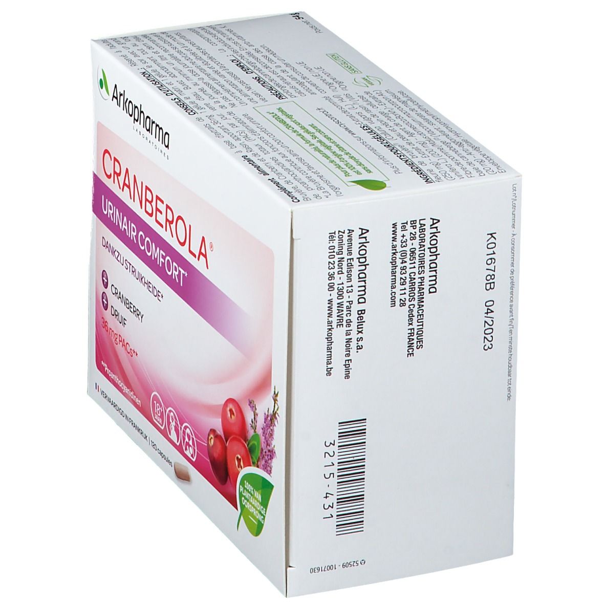 Cranberola® Urinair Comfort Schachtel. Enthält Cranberry und Rosinen. 120 Kapseln. 100% pflanzlichen Ursprungs.
