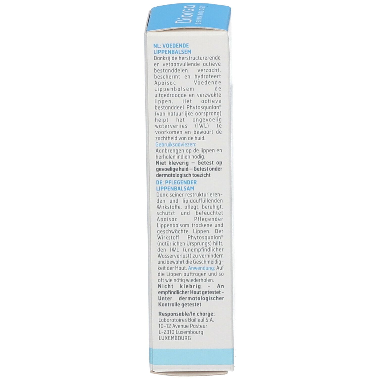 Dos de l'emballage du produit. Texte multilingue. Informations sur l'utilisation et les ingrédients. Marque: BIORGA.