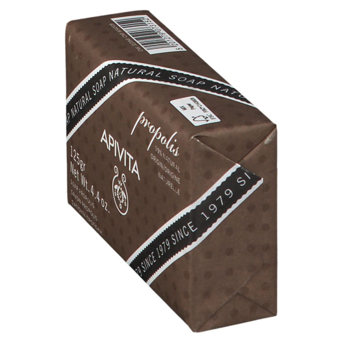 API VITA Seife mit Propolis, 125g. Braune Verpackung mit Produktinformationen.