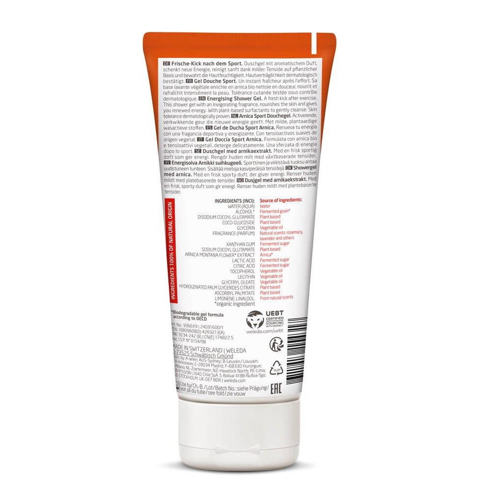 Dos du tube. Ingrédients, origine. Texte multilingue. Certifications.