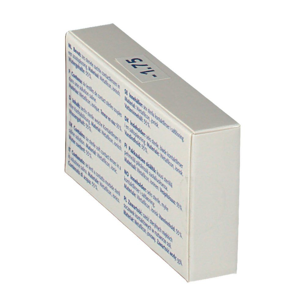 Vue latérale de l'emballage des lentilles "Eye Fresh". Textes multilingues visibles.