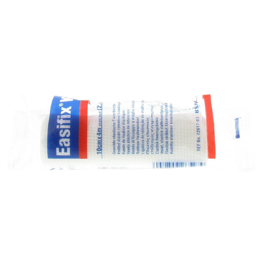 Bande de fixation élastique, emballée. Inscription: Easifix K, 10cm x 4m.