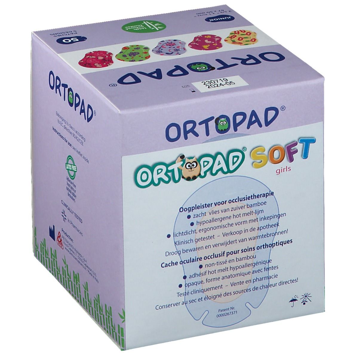 Boîte de patchs oculaires ORTOPAD SOFT Girls. 50 patchs. Pour soins orthoptiques. Hypoallergénique. Fabriqué en pharmacie.