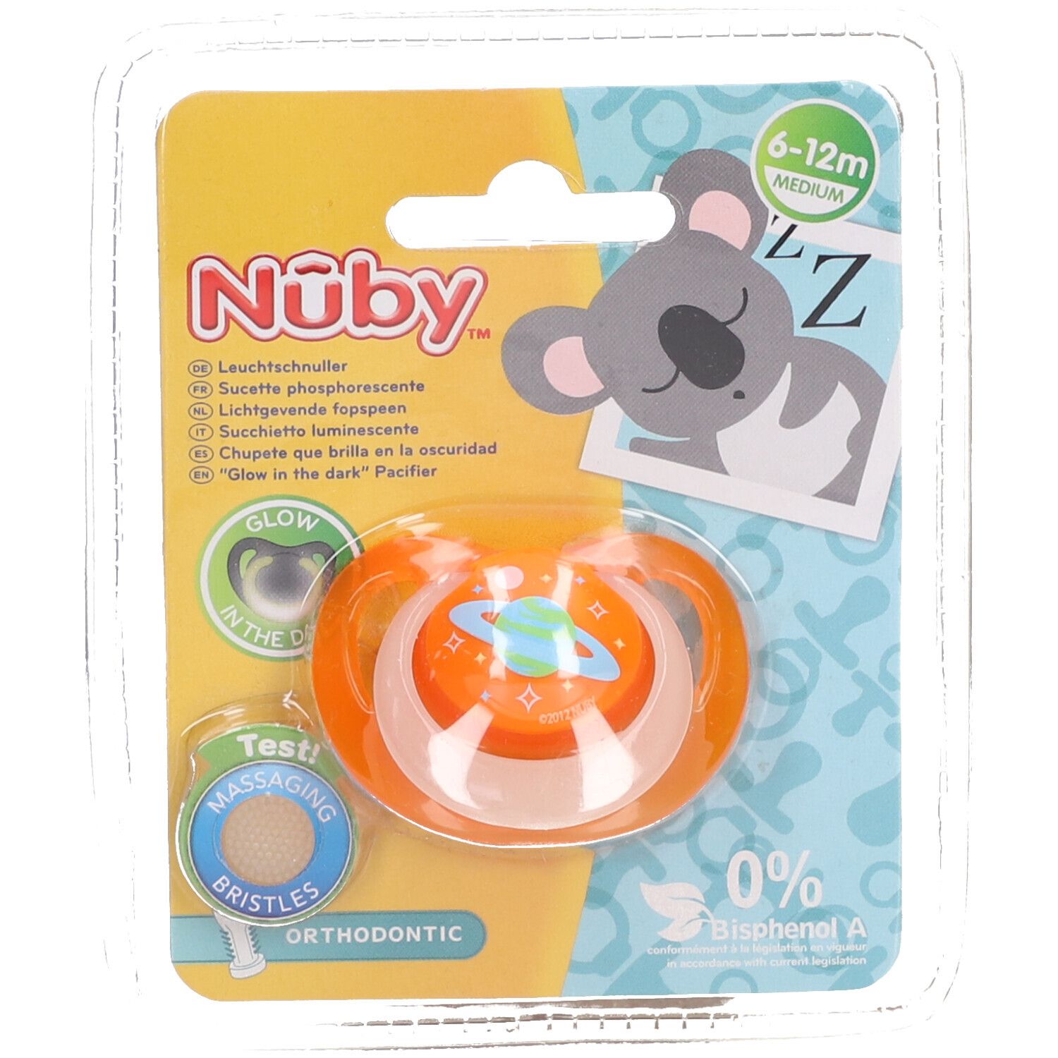 Nuby Sucette Glow In The Dark Orthodontique 6-18m