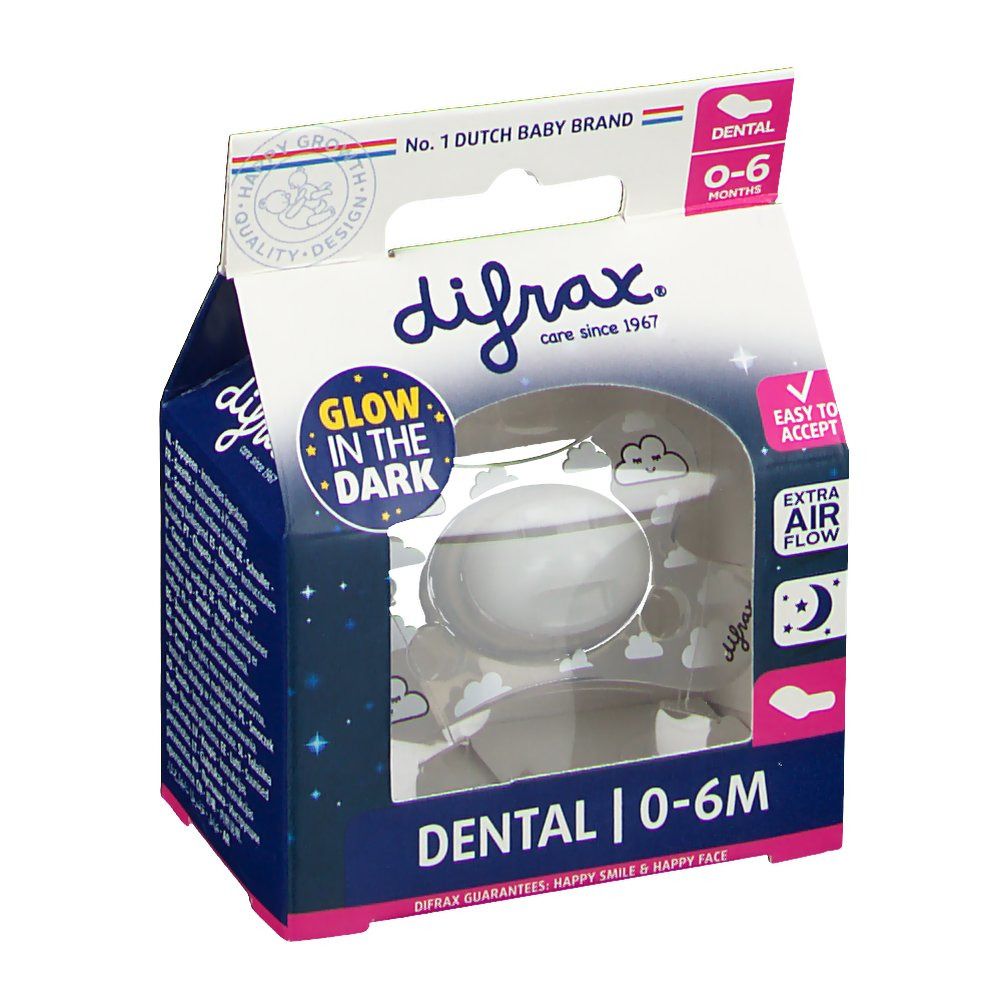 Difrax® Sucette dental nuit 0-6 Mois (Couleur non sélectionnable)