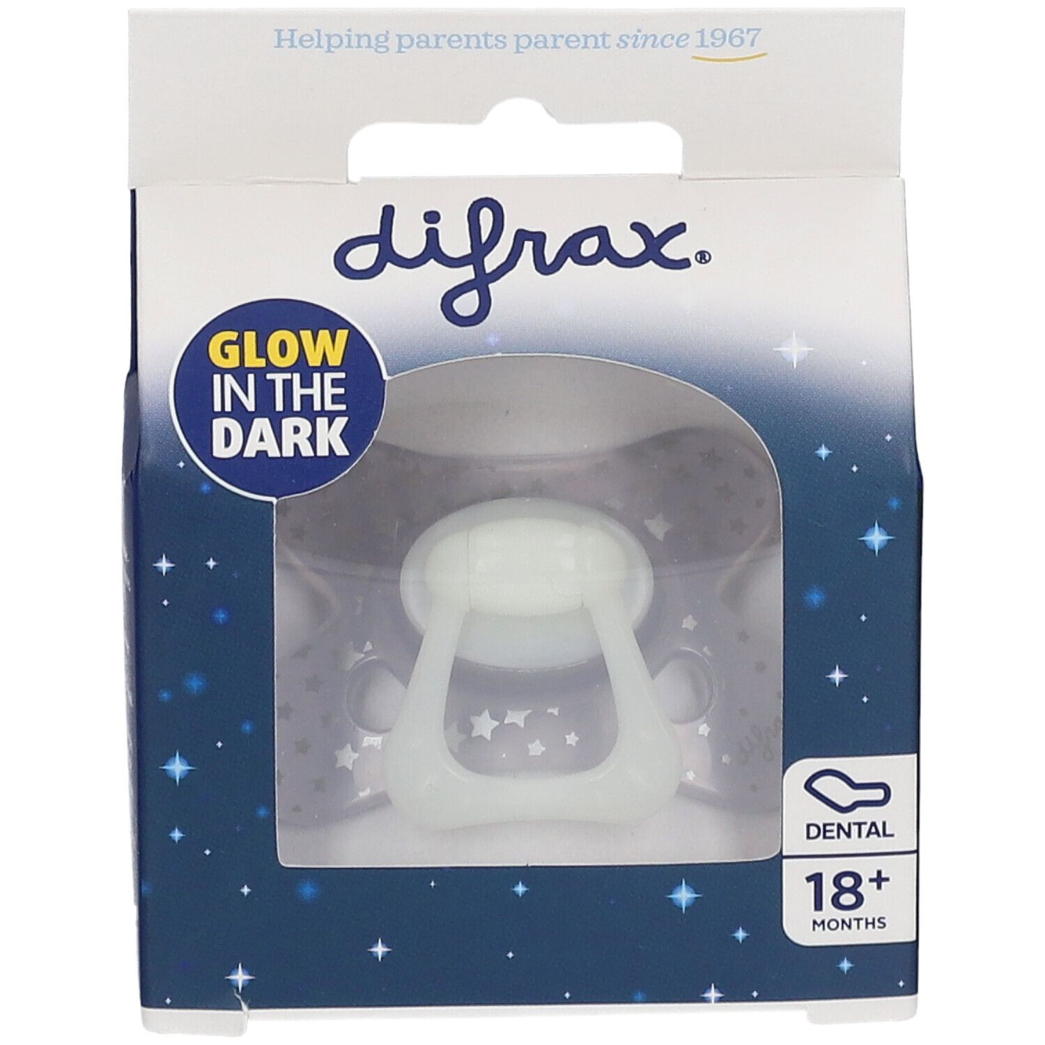 Difrax Schnuller, Dental, 18+ Monate, leuchtet im Dunkeln.