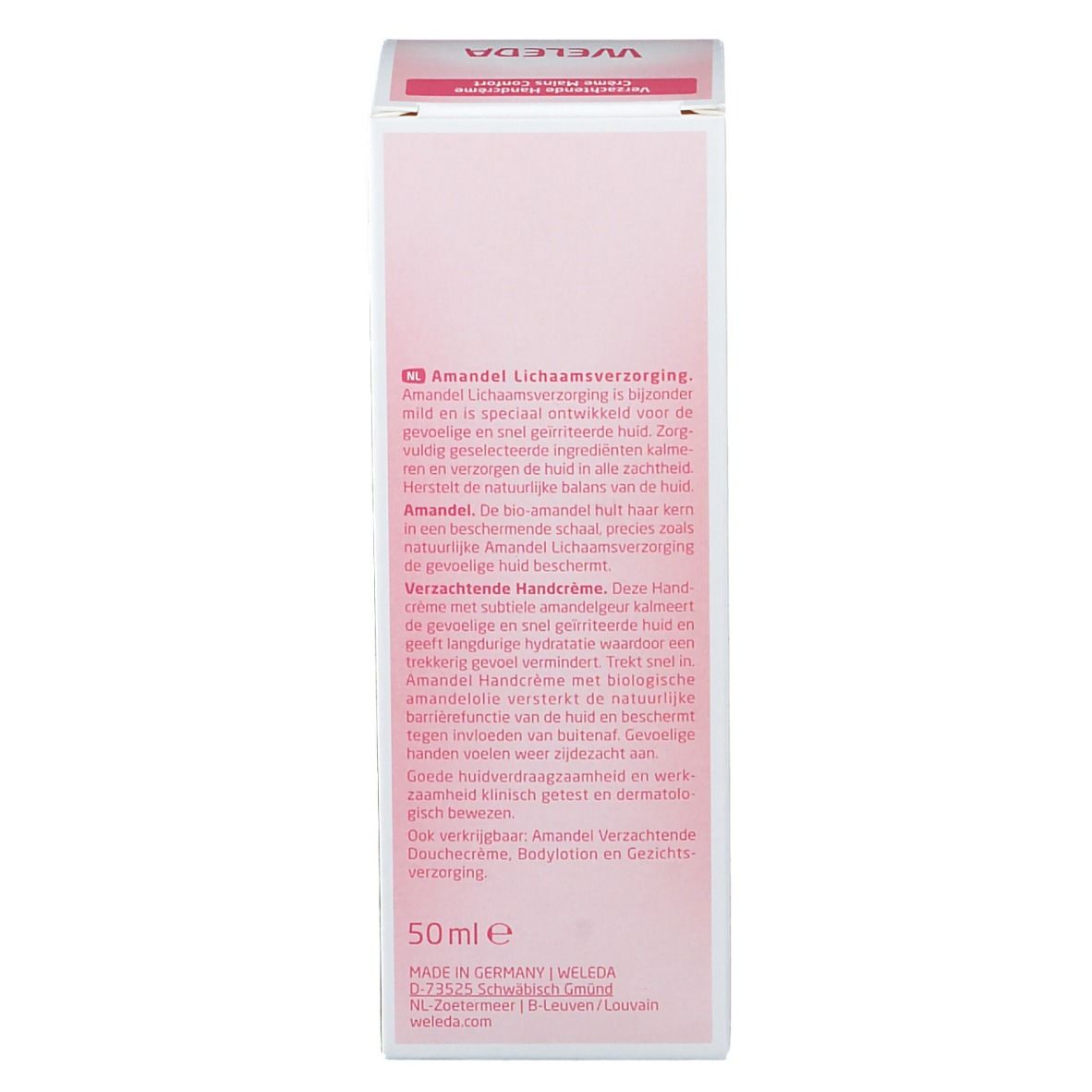 Emballage en carton, côté. Texte multilingue. Informations sur le produit et fabricant.