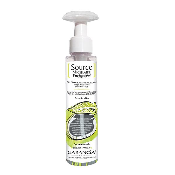 Garancia® Source Micellaire Enchantée®. Flasche mit Pumpkopf. Aufschrift: Eau Démaquillante Micellaire. Für empfindliche Haut.