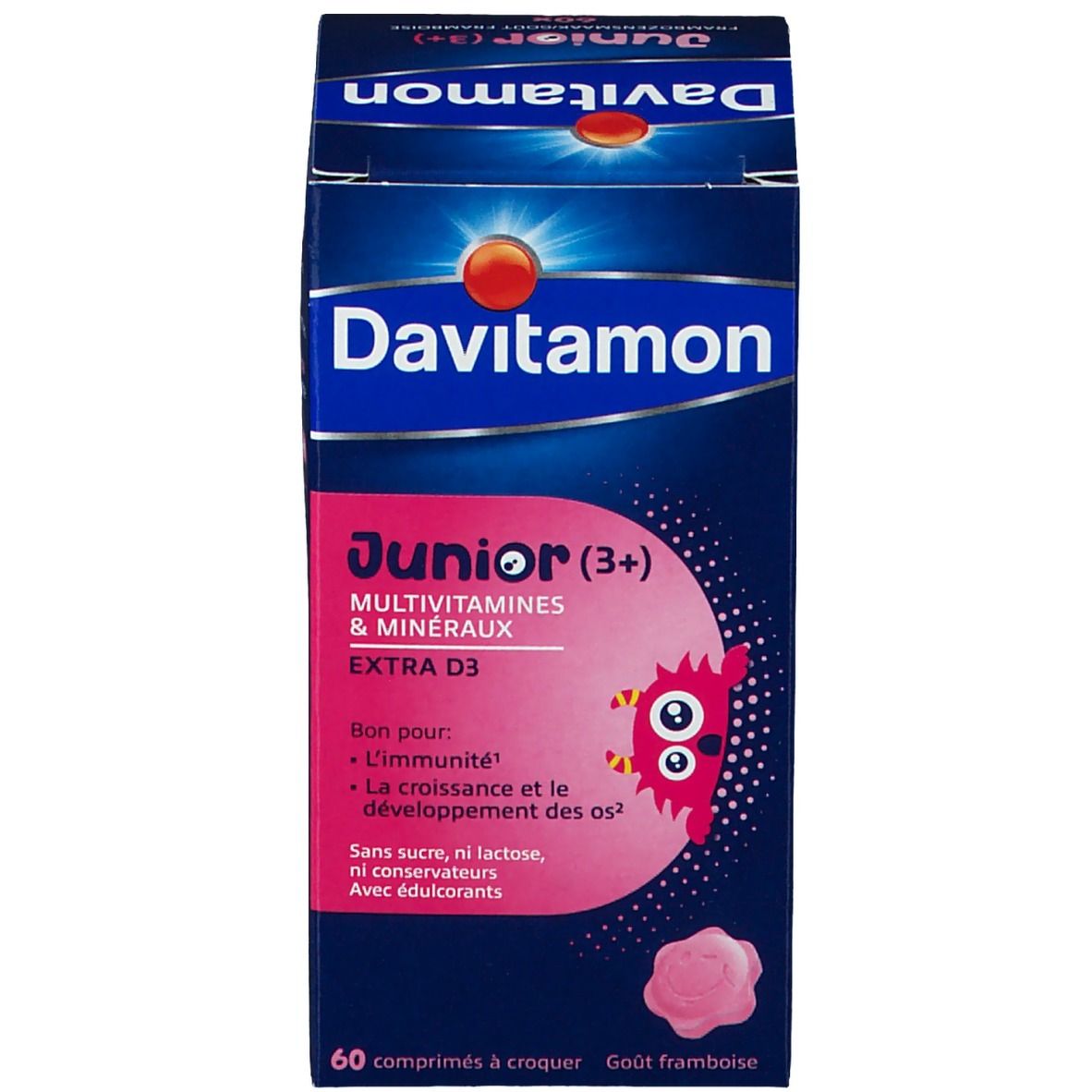 Boîte Davitamon Junior. Junior (3+), multivitamines & minéraux, Extra D3. 60 comprimés.