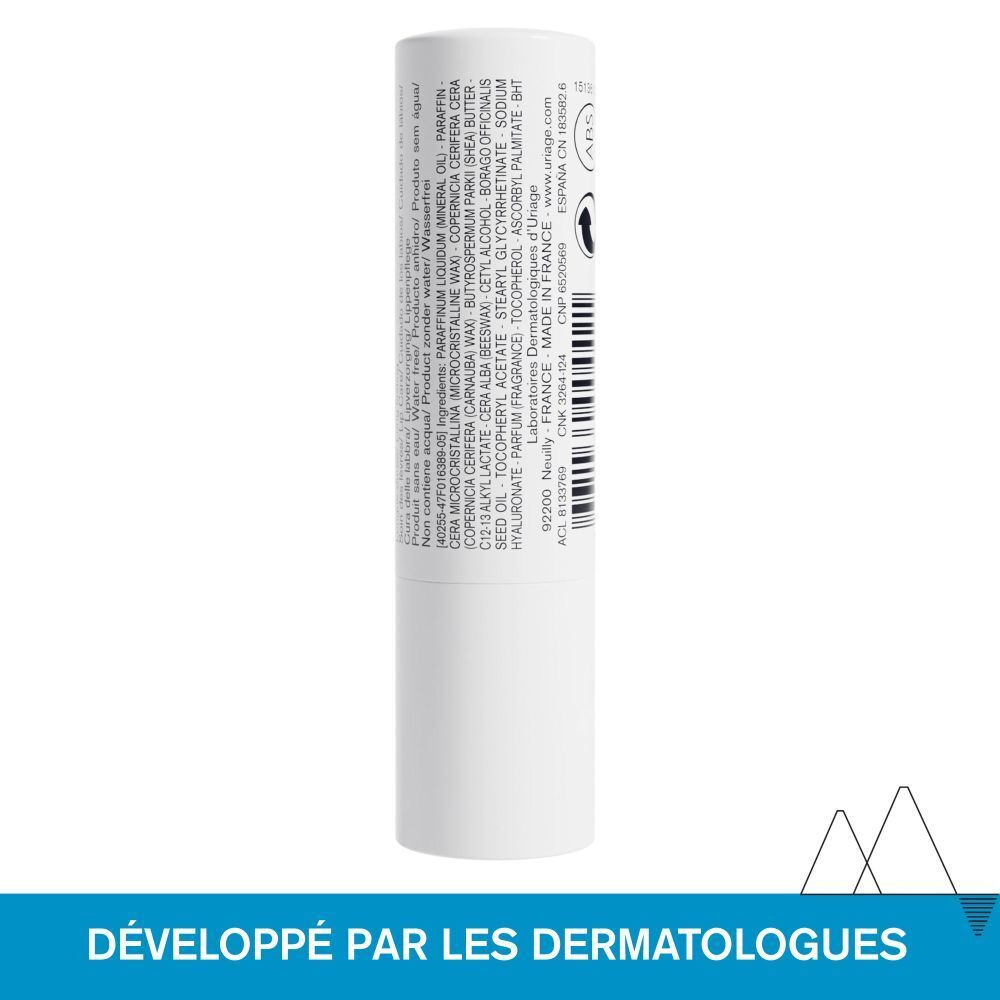 Dos du stick à lèvres. Texte: Ingrédients, adresse du fabricant, Made in France.