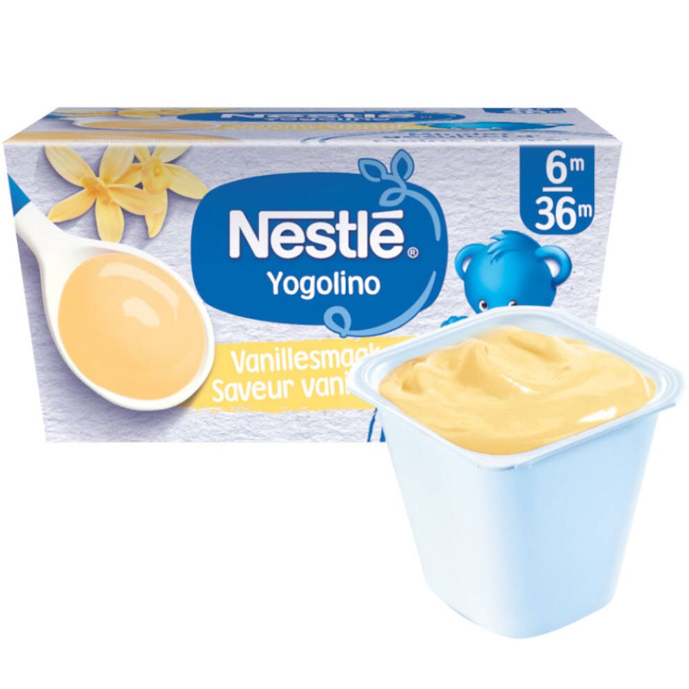 Nestlé Yogolino Vanille. Pot individuel. 6m+. Moins sucré. Saveur vanille.