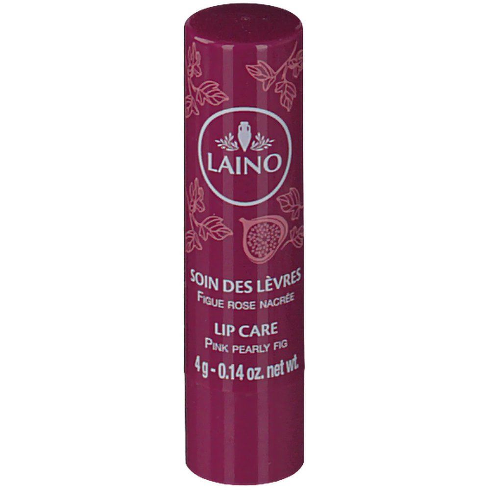 Stick de soin des lèvres magenta. Marque LAINO, Fig. Rose Nacrée. Ingrédients et poids net 4g.