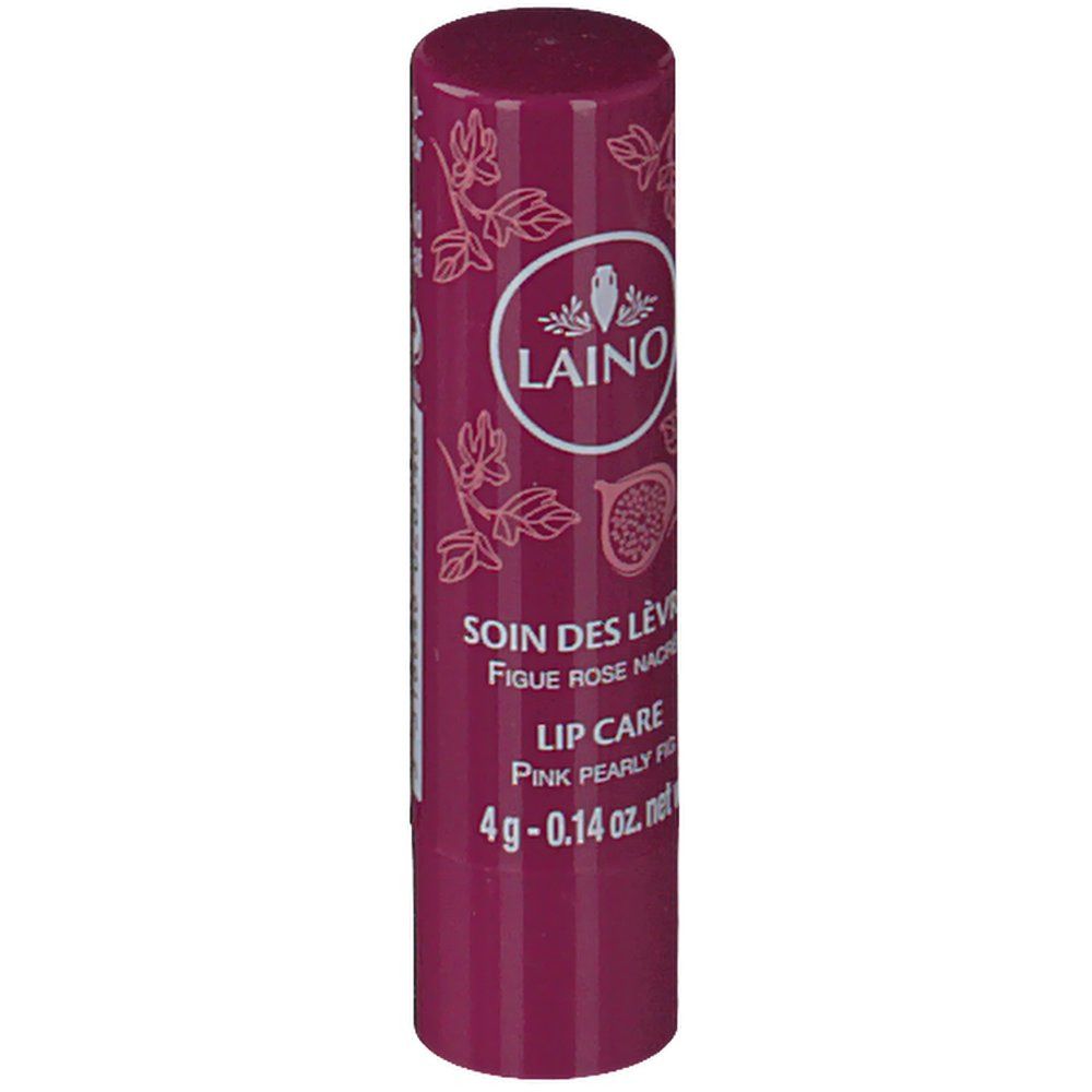 Face du stick de soin des lèvres magenta. Marque LAINO, Fig. Rose Nacrée. Poids net 4g.