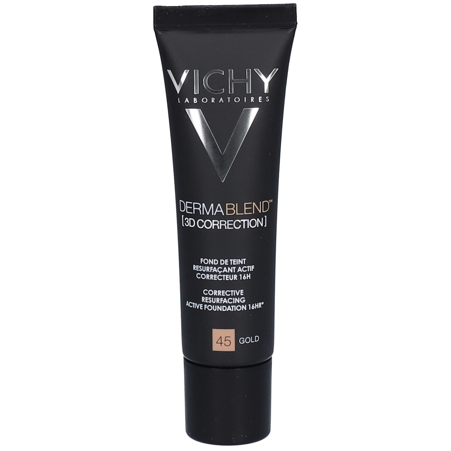 Tube Vichy Dermablend 3D Correction 45 Gold. Opschriften: Vichy, Dermablend, Fond de teint, Correcteur 16H.