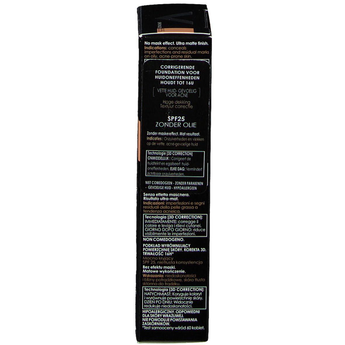Dos de l'emballage Vichy Dermablend 3D Correction Nr. 55 Bronze. Informations et ingrédients.