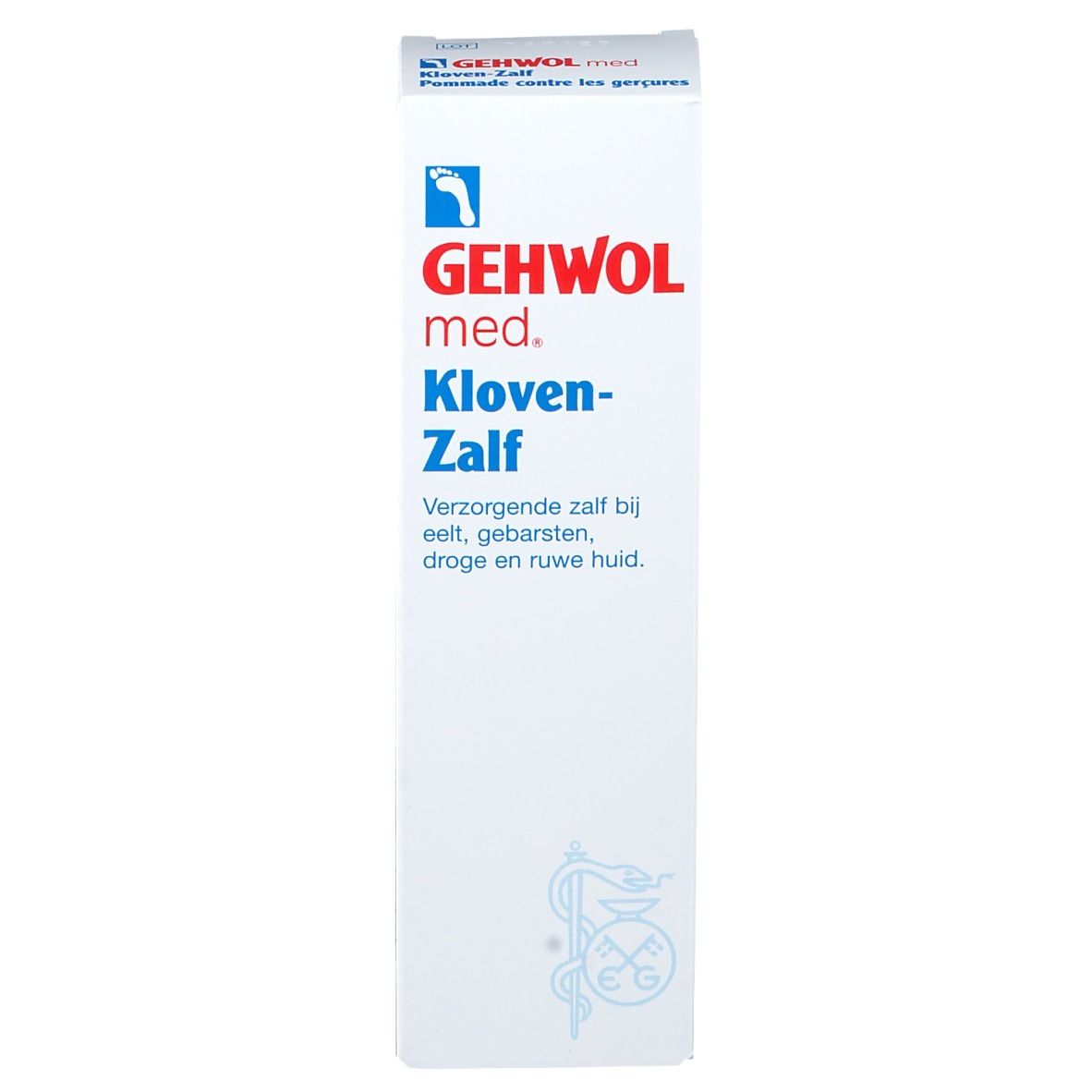 Productverpakking. Witte doos met productnaam, logo en toepassingsgebied in het Nederlands.