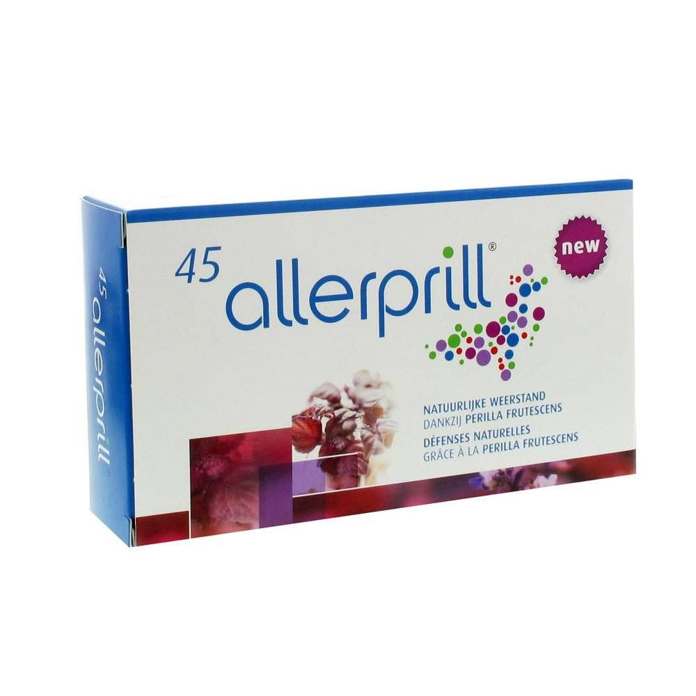 Boîte en carton avec l'inscription "45 allerprill". La boîte porte la mention "new" et "NATUURLIJKE WEERSTAND".