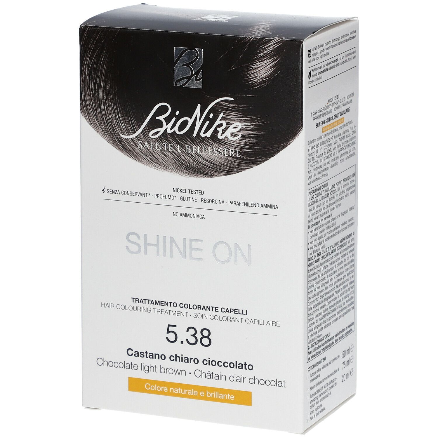 BioNike Shine ON Soin colorant capillaire 5.38 Châtain Clair Chocolat