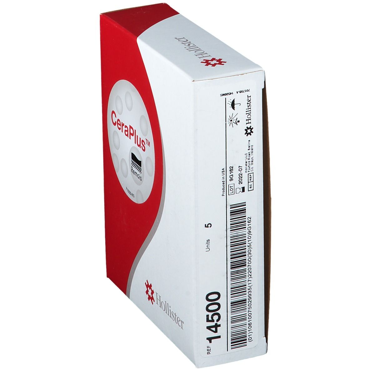Boîte Hollister Conform 2 CeraPlus. Rouge et blanc, nom et logo du produit. Contient 5 unités.