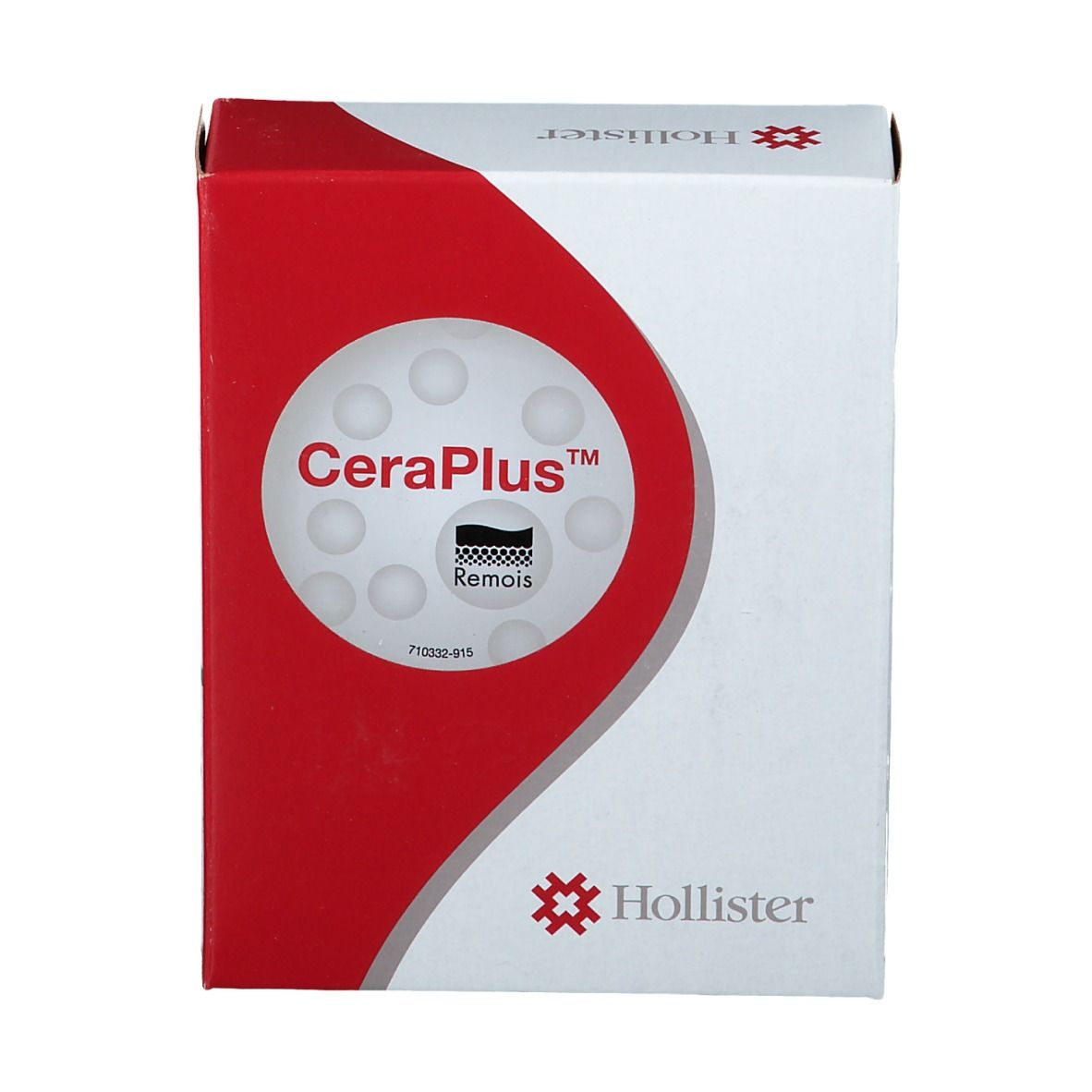 Boîte Hollister Conform 2 CeraPlus. Rouge et blanc, nom et logo du produit. Contient des plaques CeraPlus.