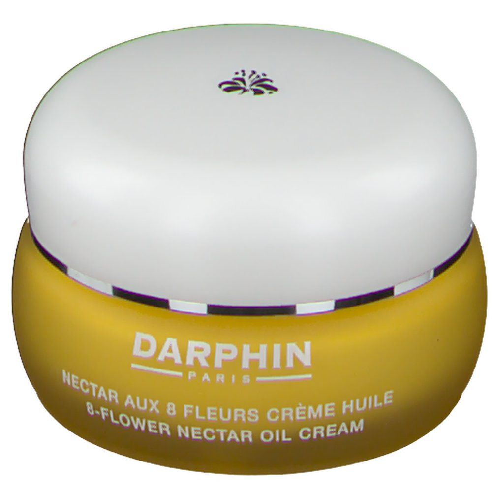 Pot doré avec couvercle blanc. Logo Darphin et nom du produit en lettres blanches.