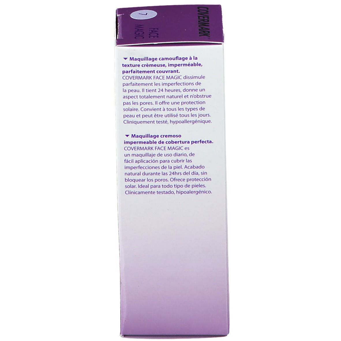 Emballage COVERMARK Face Magic Nr.7. Vue détaillée du dos. Texte en français. Description du produit et ingrédients.