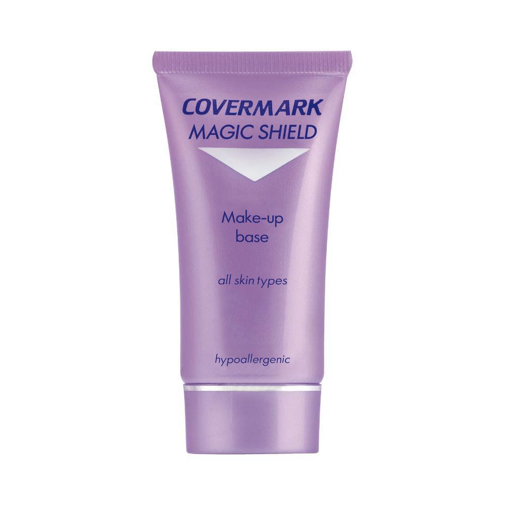 Tube COVERMARK Magic Shield Make-up base. Tube lilas avec texte blanc. Pour tous types de peau. Hypoallergénique.
