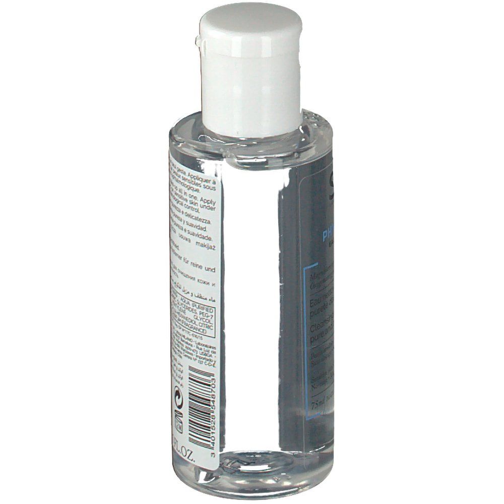 SVR PHYSIOPURE fles. Witte dop. Productinformatie en barcode op de achterkant.